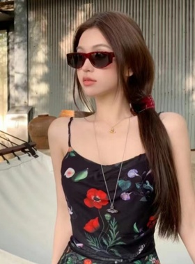 复古透明红色框墨镜女Y2K高级感