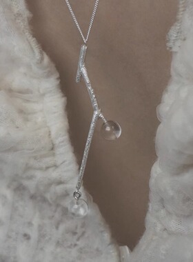 一寸十里树枝与露纯银水晶项链
