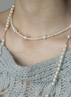 一寸十里落雨珍珠纯银项链叠戴