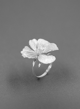 椿屿芍药花925纯银戒指原创设计