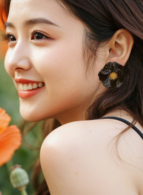 彩彩李虞美人陶瓷耳环礼物