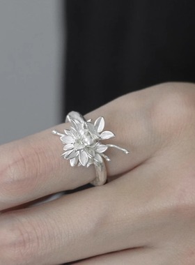 一寸十里女纯银复古花朵小众戒指