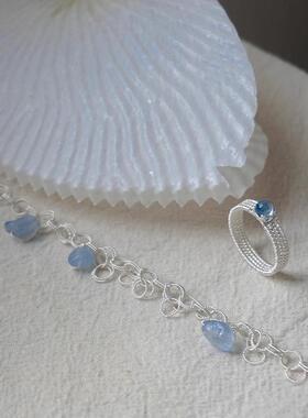 一寸十里晨露海蓝宝水晶银饰手链