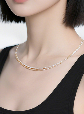 terra晨雾天然粉白米珠项链