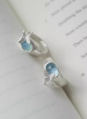 一寸十里海与蝶海蓝宝纯银戒指