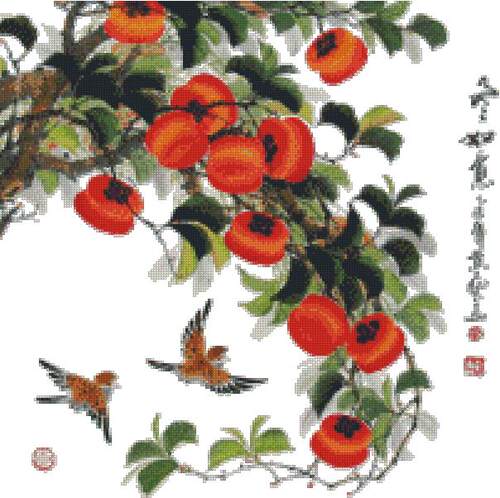 DMC新款植物花卉十字绣套件  客厅 卧室 印花 国画水墨画柿子 - 图0