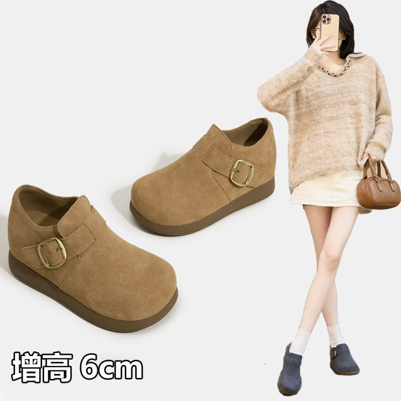 2026春季复古小个子内增高勃肯鞋真皮厚底6厘米乐福鞋女小码3233,淘宝优惠券,粉丝福利购,淘宝优惠卷