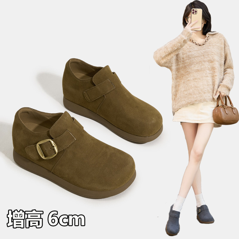 2026春季复古小个子内增高勃肯鞋真皮厚底6厘米乐福鞋女小码3233,淘宝优惠券,粉丝福利购,淘宝优惠卷