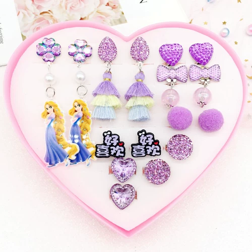 Наряд маленькой принцессы, серьги, кольцо, подарочная коробка, комплект, клипсы с кисточками, без проколов ушей, подарок на день рождения