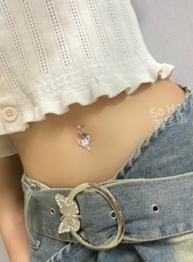 ins蝴蝶结免打孔脐钉无洞腰链一套稳挂不通辣妹肚脐饰品无需打孔