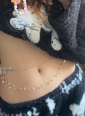 双层蝴蝶贝壳腰链肚皮舞性感欧美肚脐链裙子辣妹百搭ins低腰配饰
