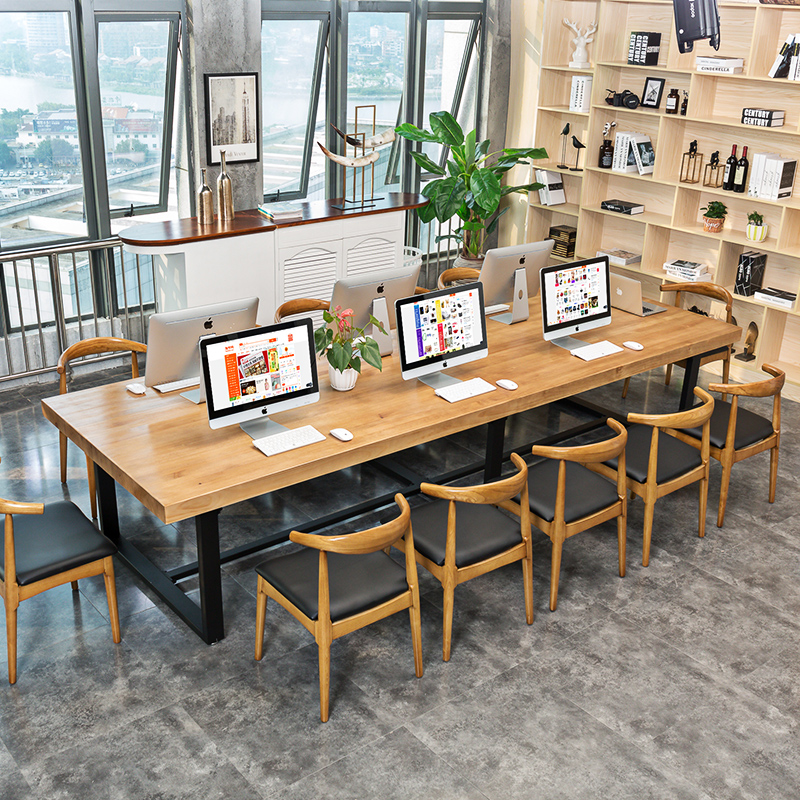 现代简约工作台loft办公桌实木电脑桌长条会议桌大板茶桌原木面板