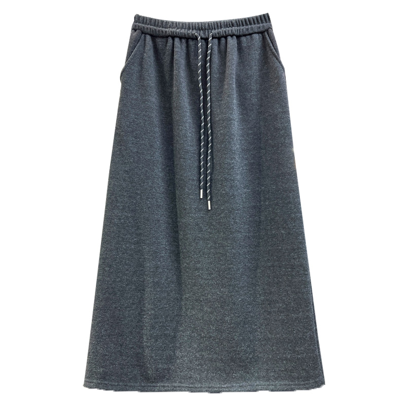 慵懒风软糯休闲包臀半身裙秋冬2025新款遮肉显瘦开叉中长款直筒裙 - 图3