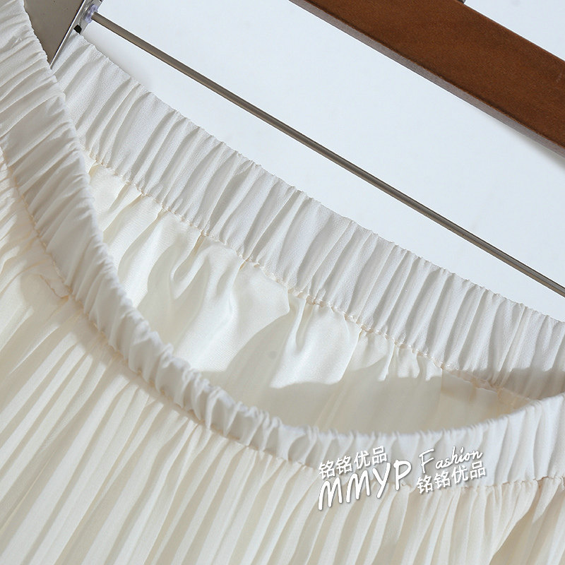 杏色垂感大摆雪纺拼接蕾丝花边半身裙女夏季2025新款裙子百褶长裙,淘宝优惠券,粉丝福利购,淘宝优惠卷