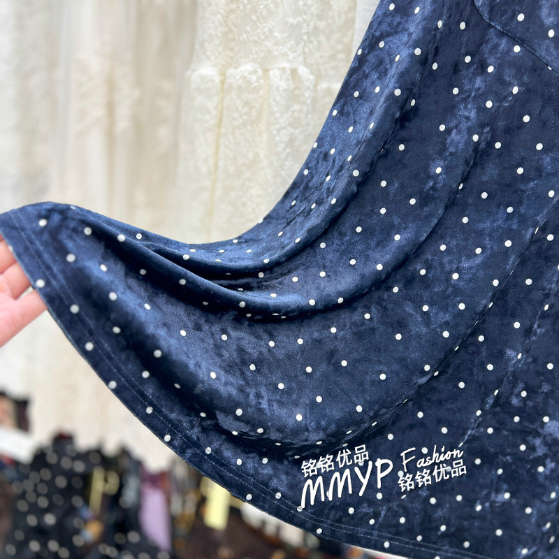 复古高腰波点丝绒半身裙女秋冬2025新款垂感黑色a字裙鱼尾长裙子 - 图1