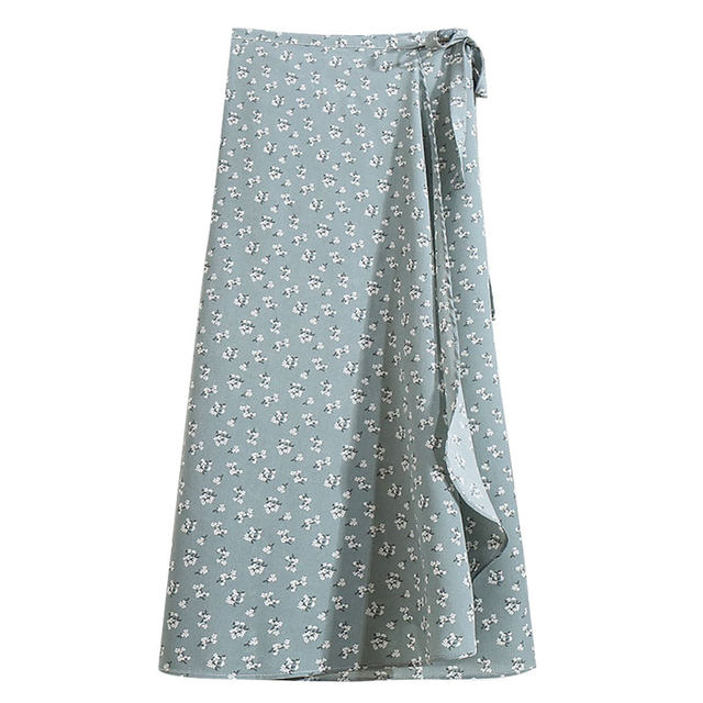 2025 Summer Printed Chiffon Skirt Women's Spring and Summer High Waisted Slimming Mid-Length One-piece Lace-Up A-Line Long Skirt