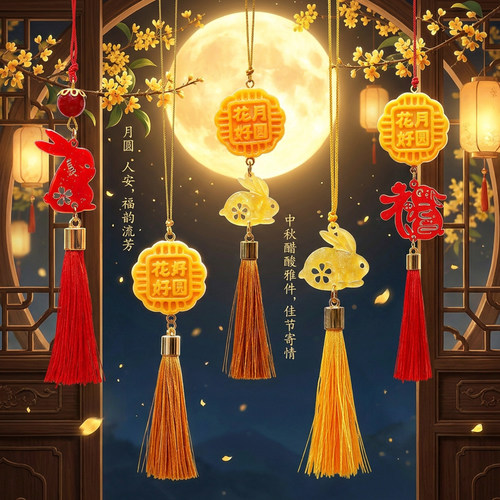 中秋节吉祥物仿贝壳物业赠送兔子中秋挂件商场公司月饼礼盒挂件 - 图2