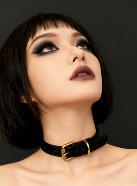 暗黑鳄鱼皮Choker项圈金属扣轻奢颈链小众甜酷风锁骨链可调节颈饰