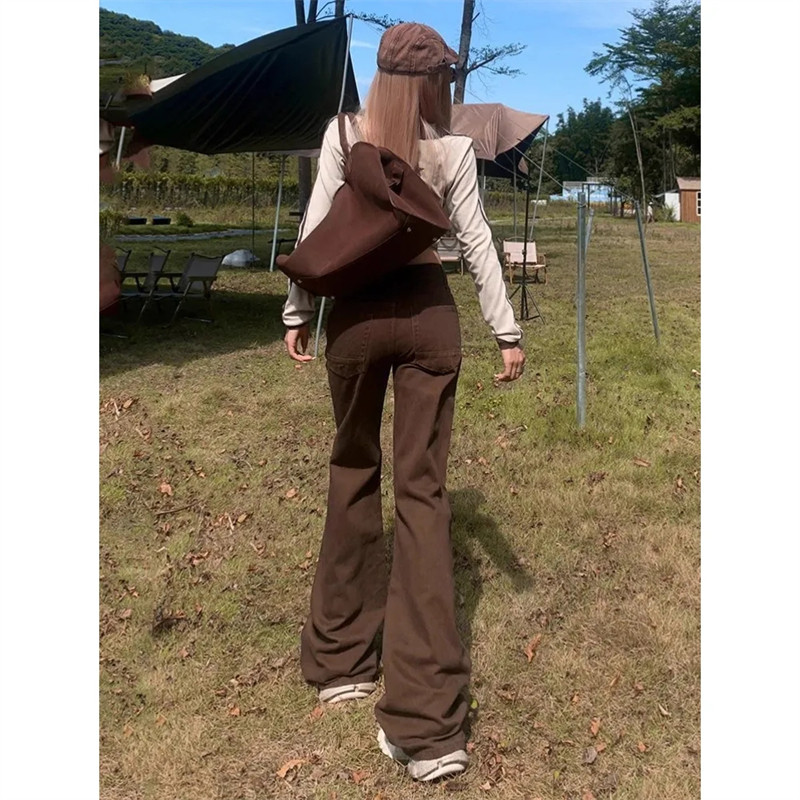 美式复古咖色加长微喇牛仔裤女秋冬新款低腰显瘦休闲阔腿马蹄裤子,淘宝优惠券,粉丝福利购,淘宝优惠卷