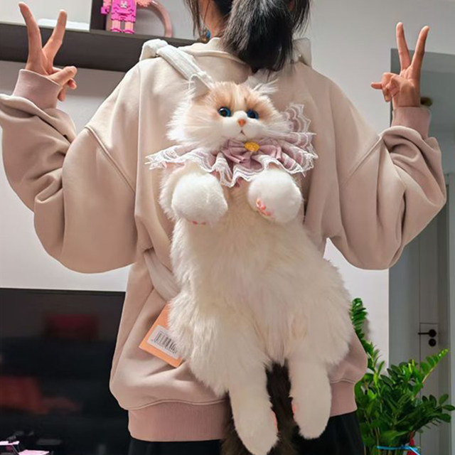 Internet celebrity simulation backpack cat ສໍາລັບເດັກຍິງເດີນທາງນອກ backpack ຖົງ kitten ງາມສໍາລັບເດັກນ້ອຍຂອງຂວັນວັນເກີດ