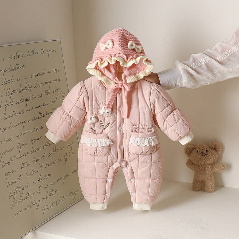 女宝宝秋冬套装连体衣新生儿夹棉加厚小兔哈衣婴儿冬季保暖外出服,淘宝优惠券,粉丝福利购,淘宝优惠卷