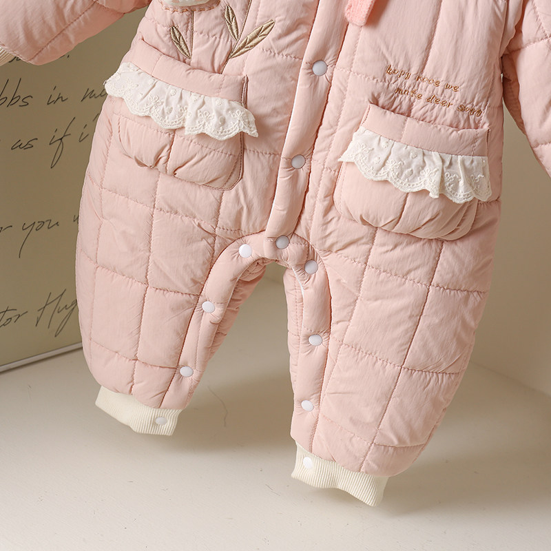 女宝宝秋冬套装连体衣新生儿夹棉加厚小兔哈衣婴儿冬季保暖外出服,淘宝优惠券,粉丝福利购,淘宝优惠卷