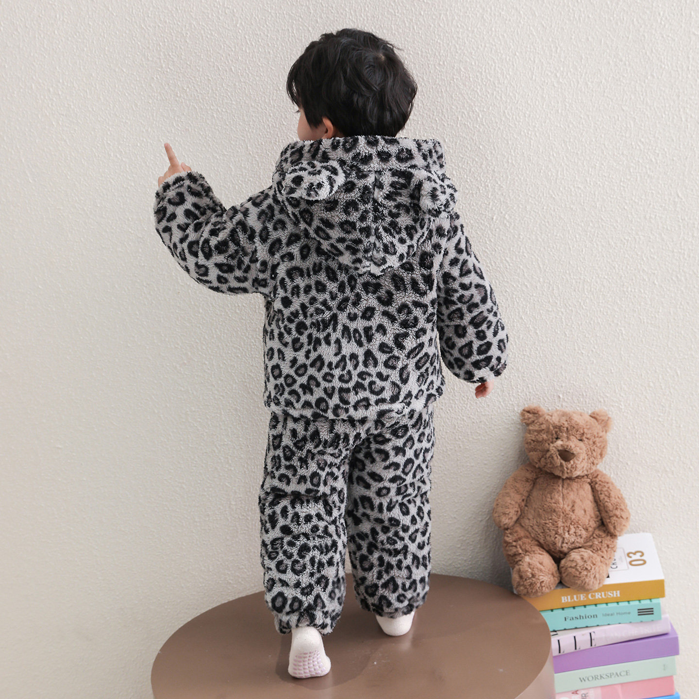 儿童豹纹珊瑚绒三层夹棉家居服套装男女童加绒加厚保暖睡衣两件套,淘宝优惠券,粉丝福利购,淘宝优惠卷