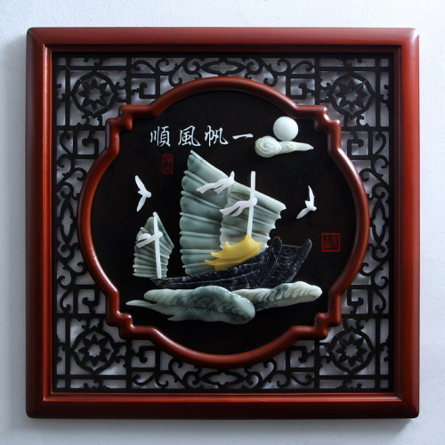 玉雕画客厅背景墙壁装饰品挂件新中式中国风工艺壁画玄关连年有余 - 图0