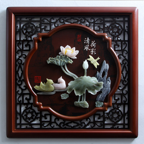 玉雕画客厅背景墙壁装饰品挂件新中式中国风工艺壁画玄关连年有余 - 图2