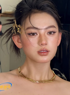 金色竹节项链女几何链条锁骨链简约气质新娘晨袍订婚礼服夸张饰品