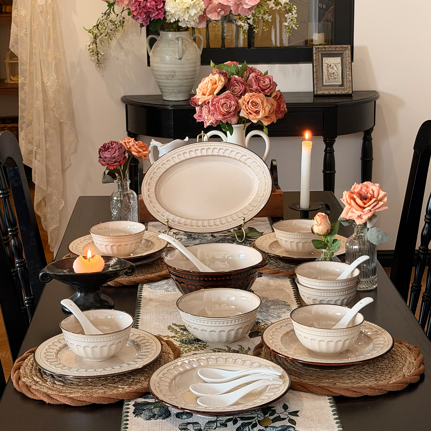 法式复古釉下彩2026新款碗碟套装家用高级感陶瓷餐具乔迁送礼碗盘,淘宝优惠券,粉丝福利购,淘宝优惠卷