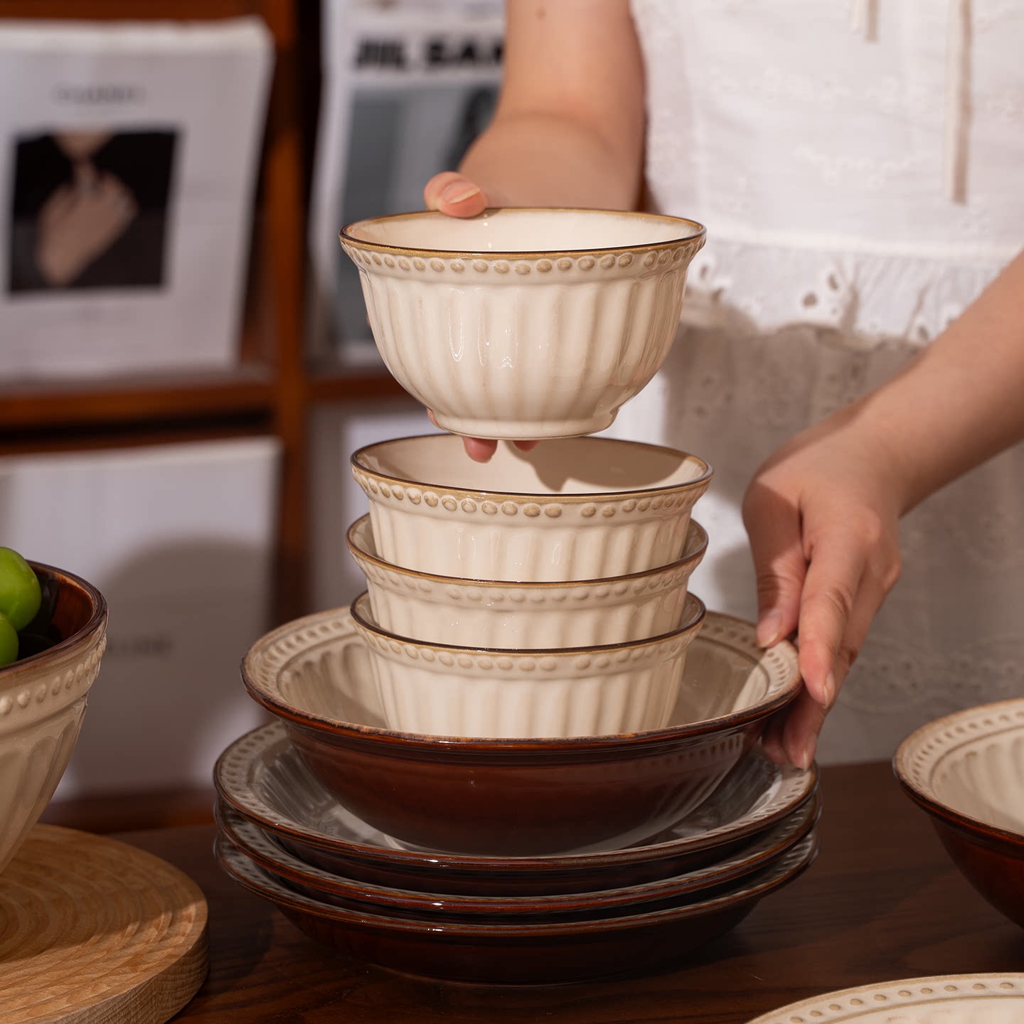 釉下彩2026新款碗碟套装家用中式复古窑变釉餐具乔迁新居礼物碗盘