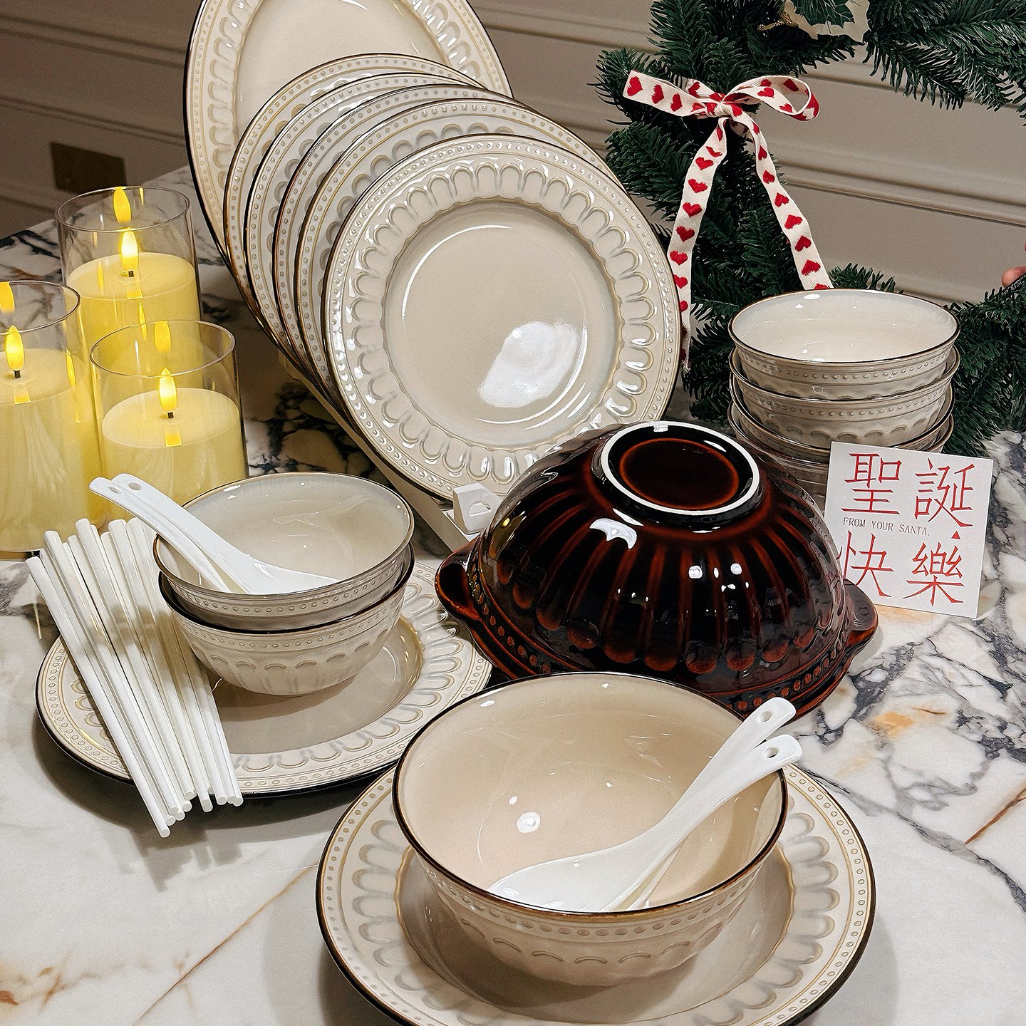 釉下彩2025新款碗碟套装家用法式窑变餐具乔迁送礼饭碗菜盘子组合