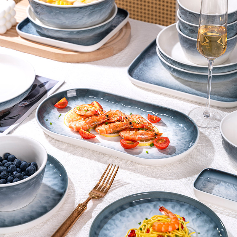 釉下彩2025碗碟套装家用轻奢石纹渐变餐具高温陶瓷简约高级感饭碗