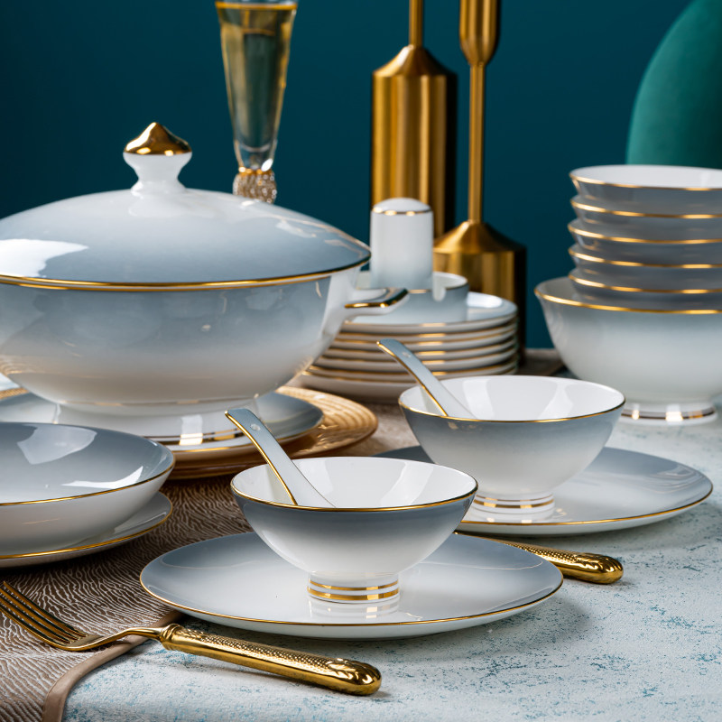 2025新款景德镇碗碟套装家用轻奢陶瓷中式碗具餐具乔迁高颜值碗盘