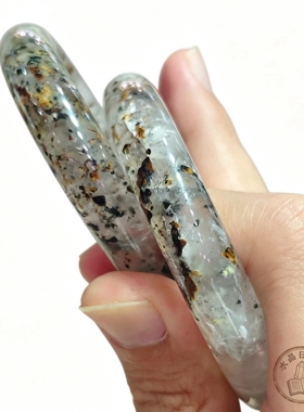 天然黑云母水晶手镯 星空异象白水晶圆条手镯 三生石女款水晶手环