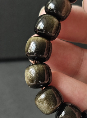 天然金曜石老型珠手串 猫眼黑曜石手链 男女款通用 珠子直径12mm