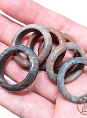 天然阿拉善玛瑙指环 19-22mm 戈壁玛瑙原石戒圈 俏色玉石文玩手饰