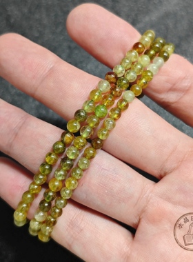 天然石榴石手链 4mm圆珠 黄绿色色 冰透玻璃光泽 细手腕手串女