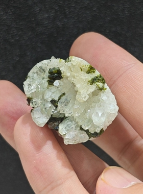 天然花园水晶戒指 绿帘石共生白水晶晶簇原矿开口可调节手工戒指