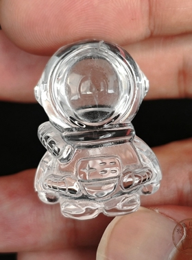 天然白水晶精雕登月宇航员 高透晶体 高度约3cm 桌面摆件小梦想家