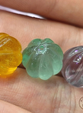 天然萤石南瓜珠 紫色绿色黄色 立体浮雕 DIY手链配件 隔珠