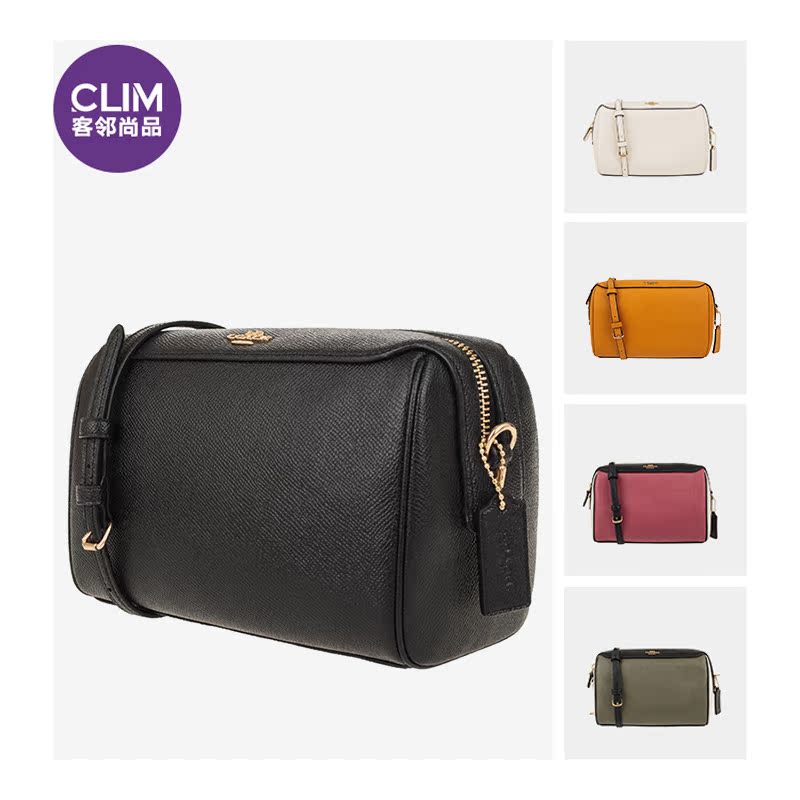 客邻尚品海外旗舰店COACH/蔻驰包包奥莱款小号女士皮质单肩斜挎波士顿桶包766293