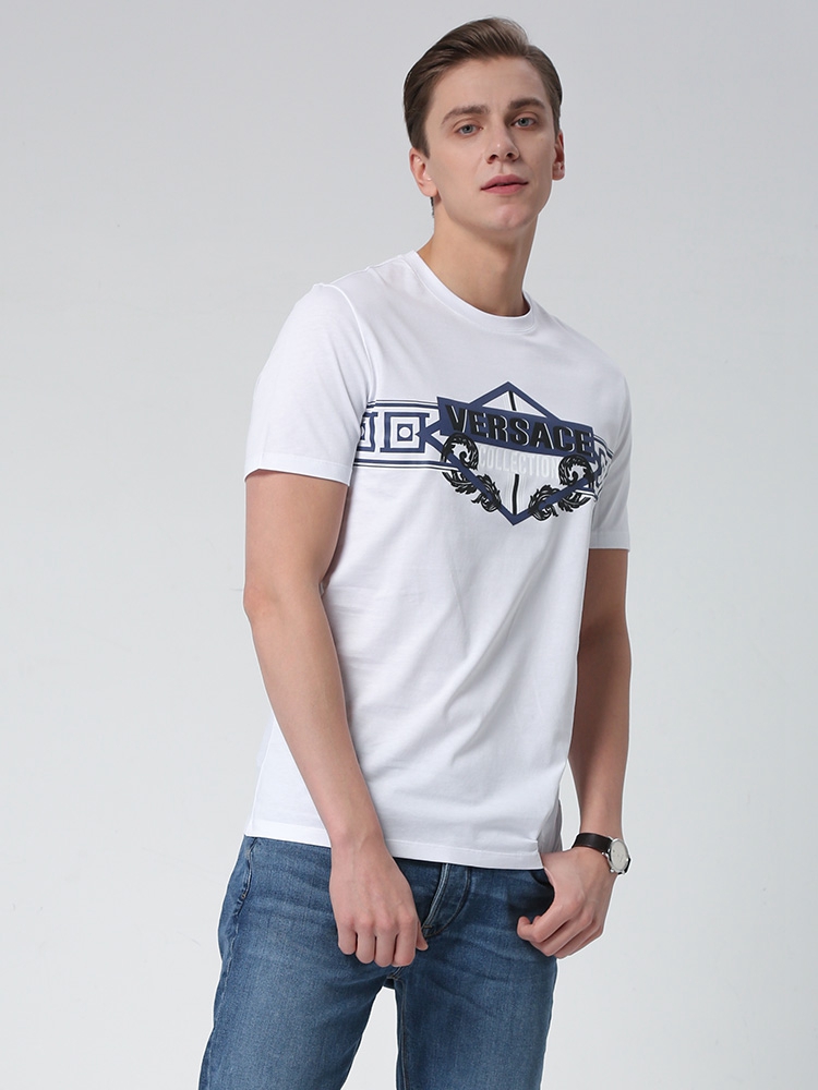客邻尚品海外旗舰店Versace/范思哲夏季新款男士圆领T恤胸口菱形logo短袖透气修身2