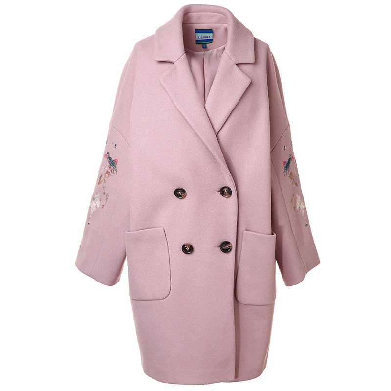 裂帛2019秋冬新款甜美翻驳领双排扣 裂帛玉茗毛呢外套