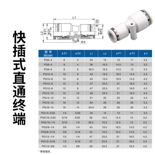 PU气管接头二通快接PG16-14-12-10-8-6-4-3塑料快插大小变径直通 - 图1