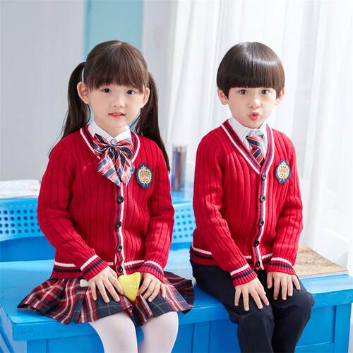 学院风春秋季毛衣开衫幼儿园服三件套礼服小学生班服儿童演出服 - 图1