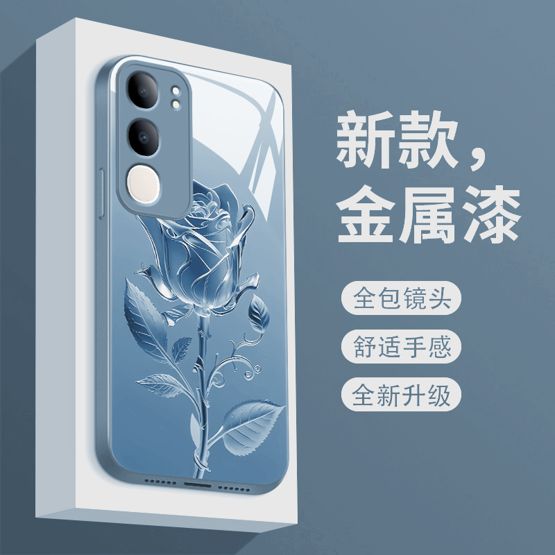 适用于vivoy50 5g手机壳玫瑰花v1v0y50m新款液态玻璃保护套Y五十镜头全包防摔v2443a潮牌简约创意女款 - 图3