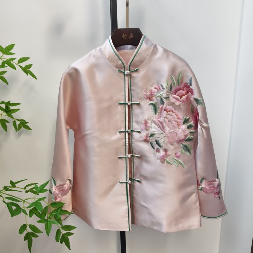 春夏新品 中国风唐装绣花A字大码年轻改良中式立领盘扣上衣外套 - 图3