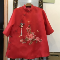 Spring and summer New products Summer and Chen Classic cut with female section Large code Even shoulder A character overstretched embroidered jade clasp shirt short blouse